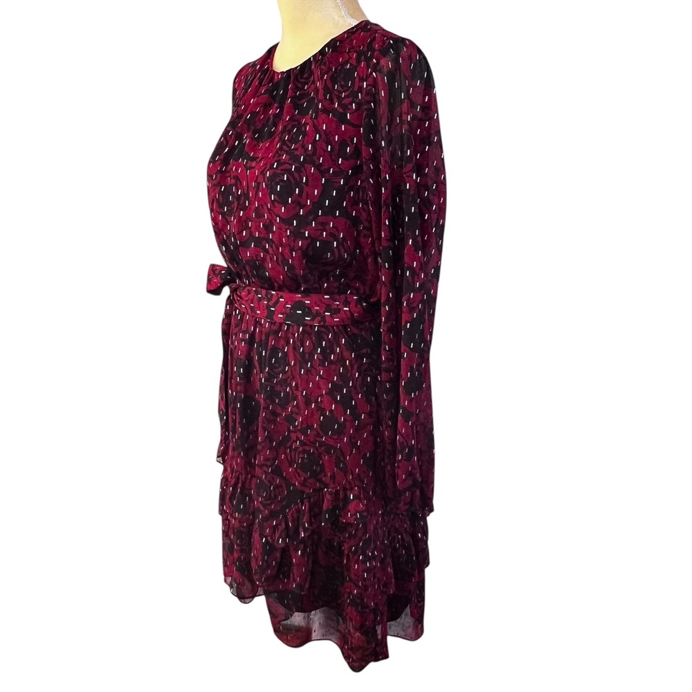 SIMPLY VERA Vera Wang Dress Women's‎ Burgundy Rose Metallic Dot Tiered Ruffle  M - Picture 6 of 9